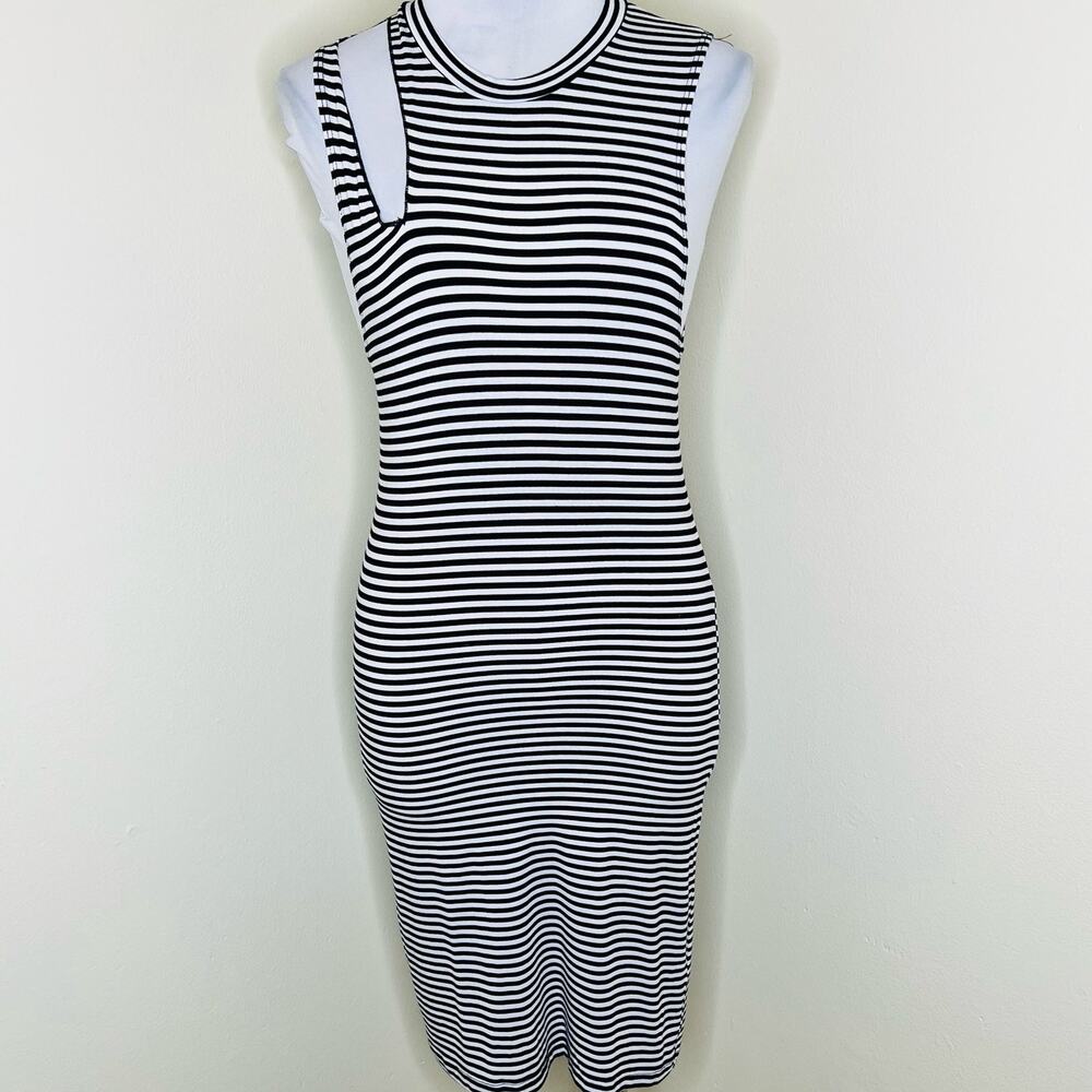 LNA Bodycon Tank Dress XS Stripe Cutout Black Stripe Jersey Knee Length Casual